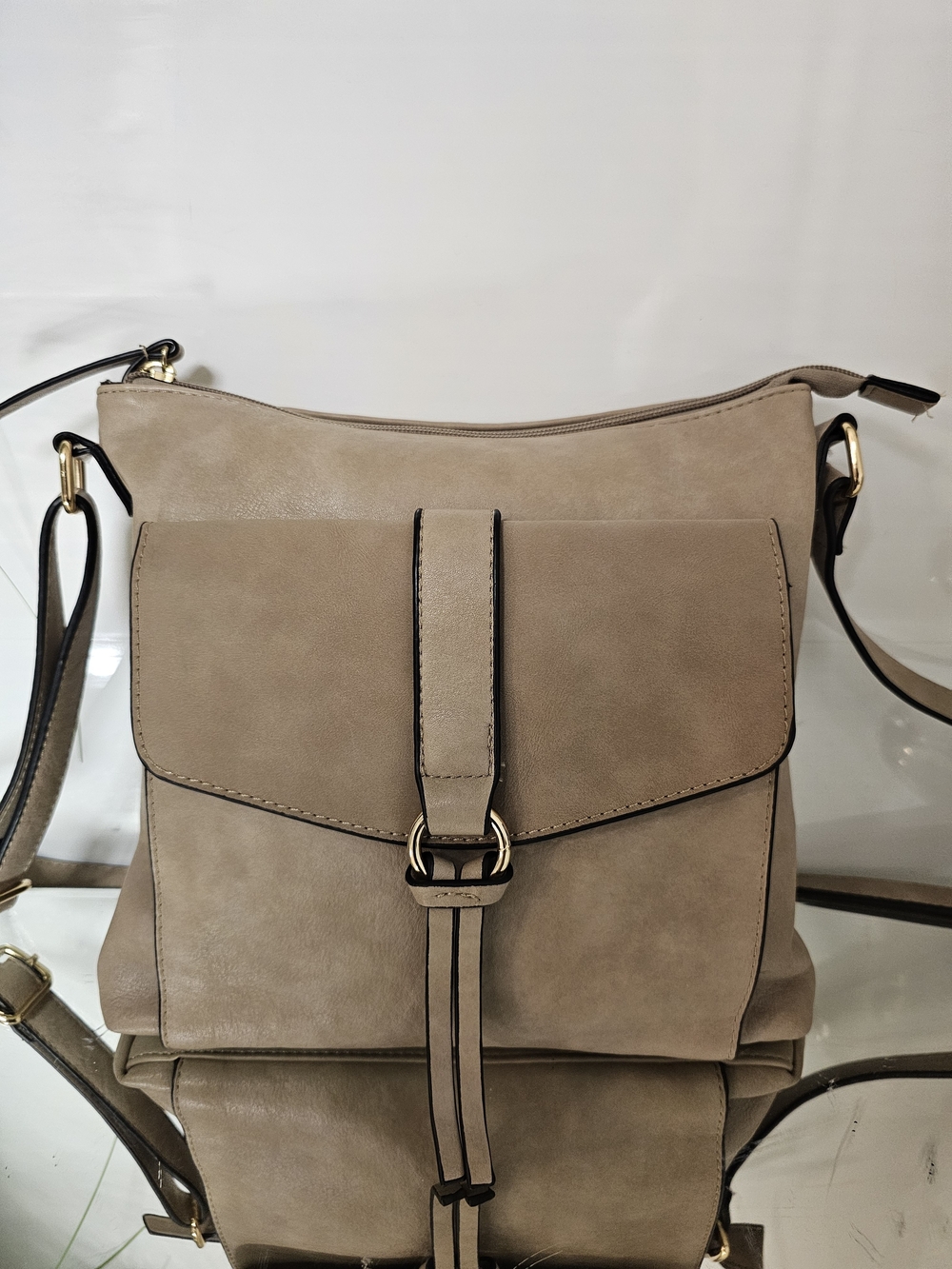 Blush Taupe Shoulder Crossbody Bag with Front Flap